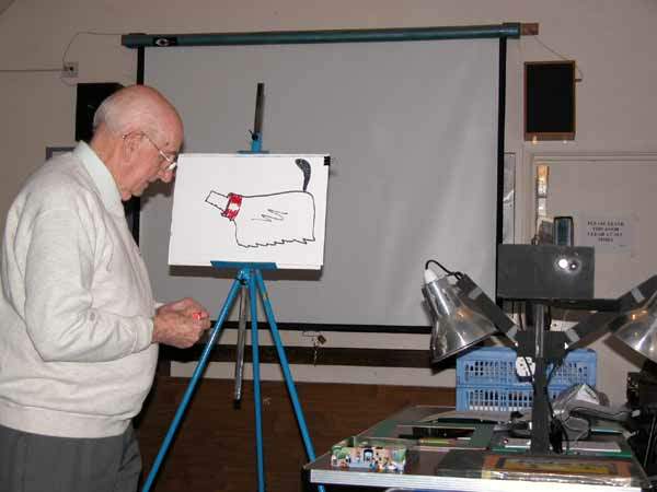 Bernard drawing a dog for animation.