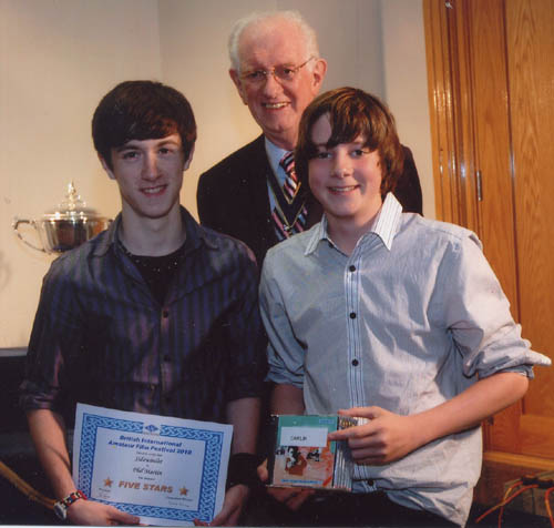 Hamish and Anthony receiving the Sidewinder award at BIAFF2010 from Reg Lancaster