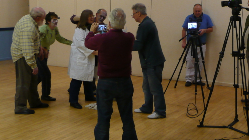 Visitor Mike with Anne, Karen, Brian, Laurie, Lawrence and Mark during filming