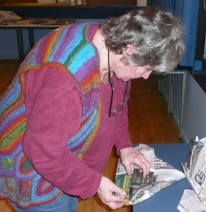 Mary making her paper hat