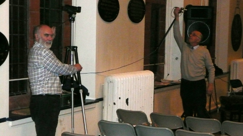 Richard and David preparing to film the school concert