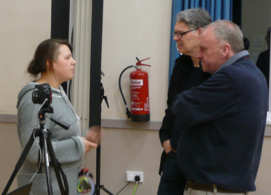 Gabi talking to Alan and Mark in the tea break